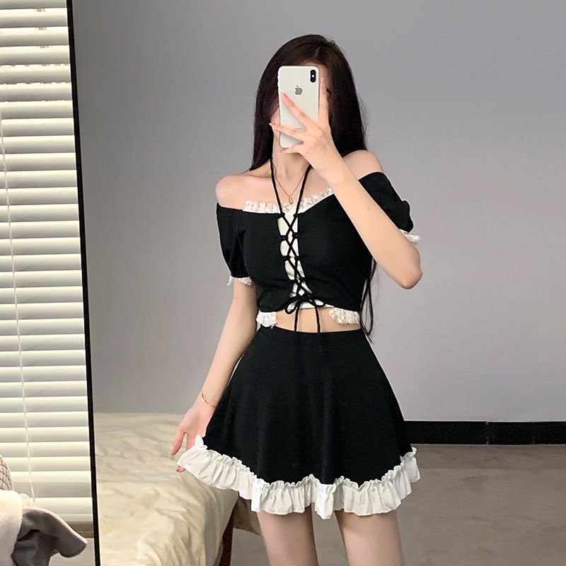 インスタ風レディースツーピーススカート付き水着 温泉用スリム - Women'S Fashion Middle Ages のレビューと価格