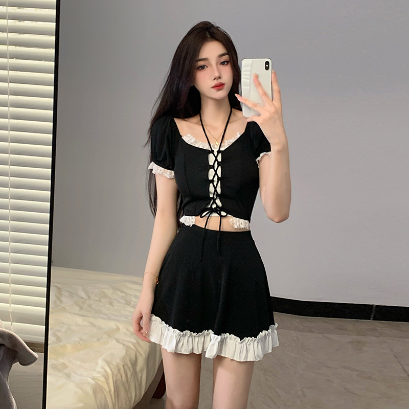 インスタ風レディースツーピーススカート付き水着 温泉用スリム - Women'S Fashion Middle Ages のレビューと価格