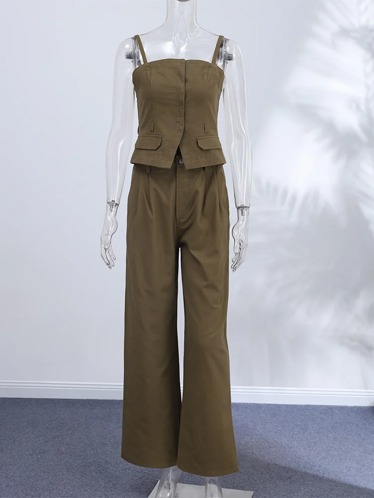 Y2K風レディースチェストラップベストパンツスーツ2026ス - Women Fashion Jeans Top のレビューと価格