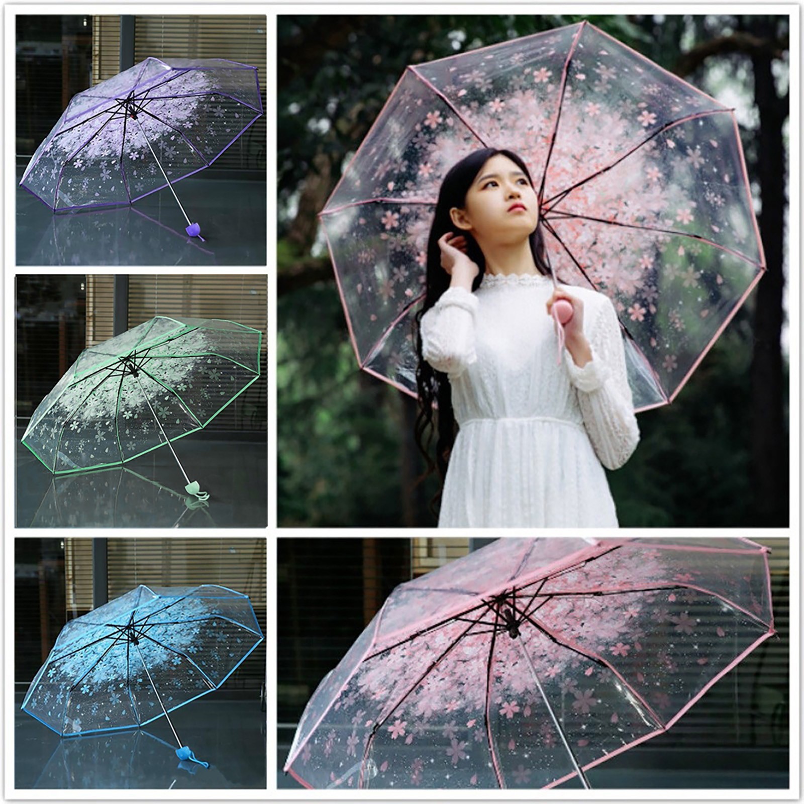 さくら透明折りたたみ傘 桜柄クリアドーム傘 3つ折り携帯用防 - Women'S Fashion Umbrella のレビューと価格