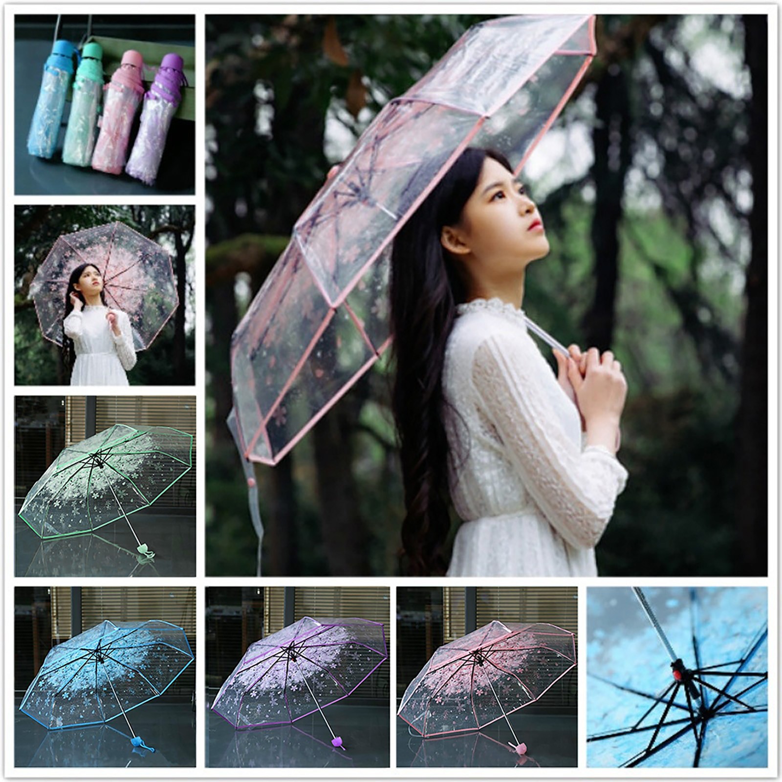 さくら透明折りたたみ傘 桜柄クリアドーム傘 3つ折り携帯用防 - Women'S Fashion Umbrella のレビューと価格