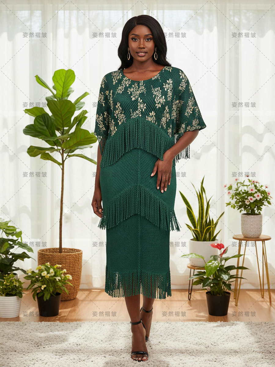 プラスサイズ高級婦人服ミヤケプリーツシフォン金糸タッセルドレ - Women'S Fashion Gilded Age のレビューと価格