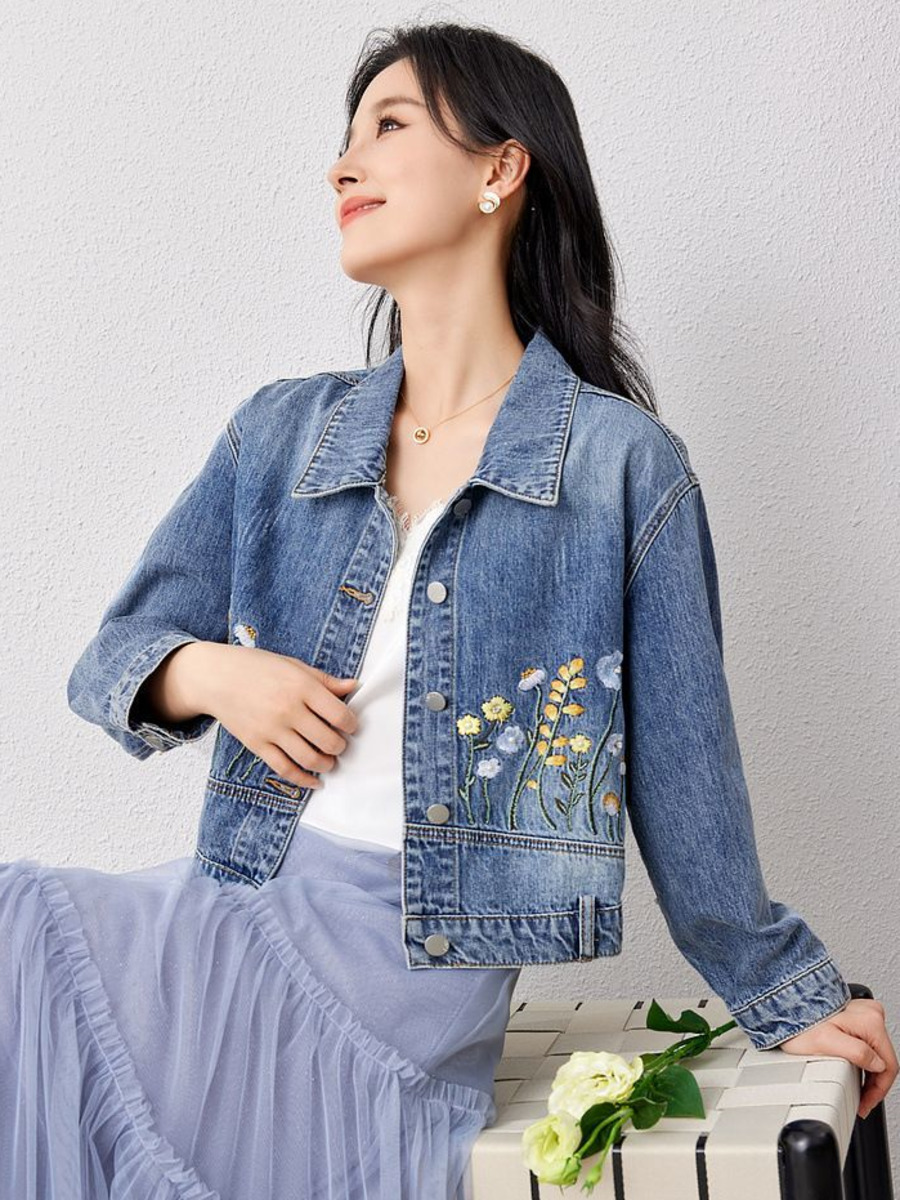 女性の刺繍入りデニムジャケット,花柄,カジュアル,ファッショ - Women Fashion Jeans Top のレビューと価格