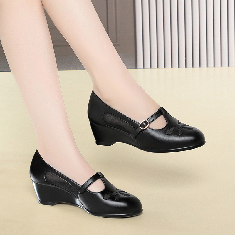 中年女性夏メッシュカットアウトウェッジヒールシューズ軽量ソフ - Women'S Fashion Middle Ages のレビューと価格