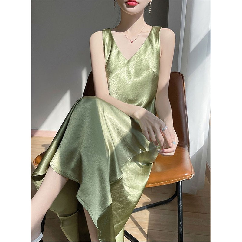 女性用高級金箔サテンロングドレス レディースVネック幅広バン - Women'S Fashion Gilded Age のレビューと価格