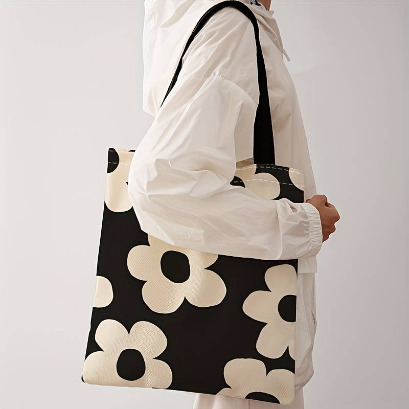 黄色の花柄プリントのトートバッグ、再利用可能なファッショナブ - Canvas Tote Bag のレビューと価格