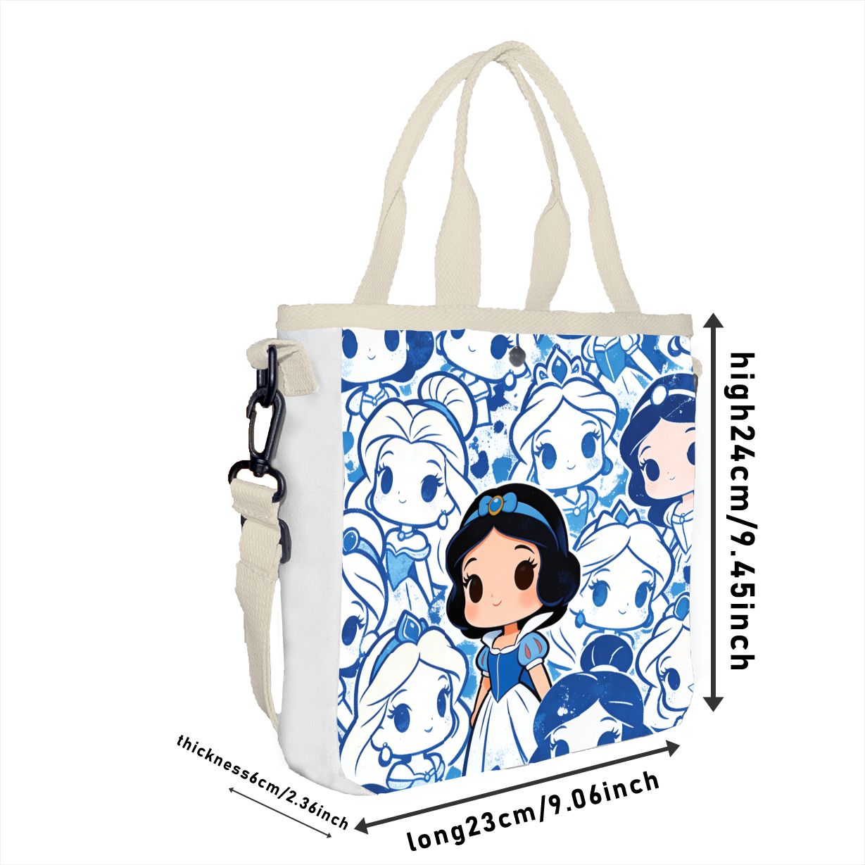 漫画の白雪姫キャラクタープリントトートバッグ、軽量キャンバス - Canvas Tote Bag のレビューと価格