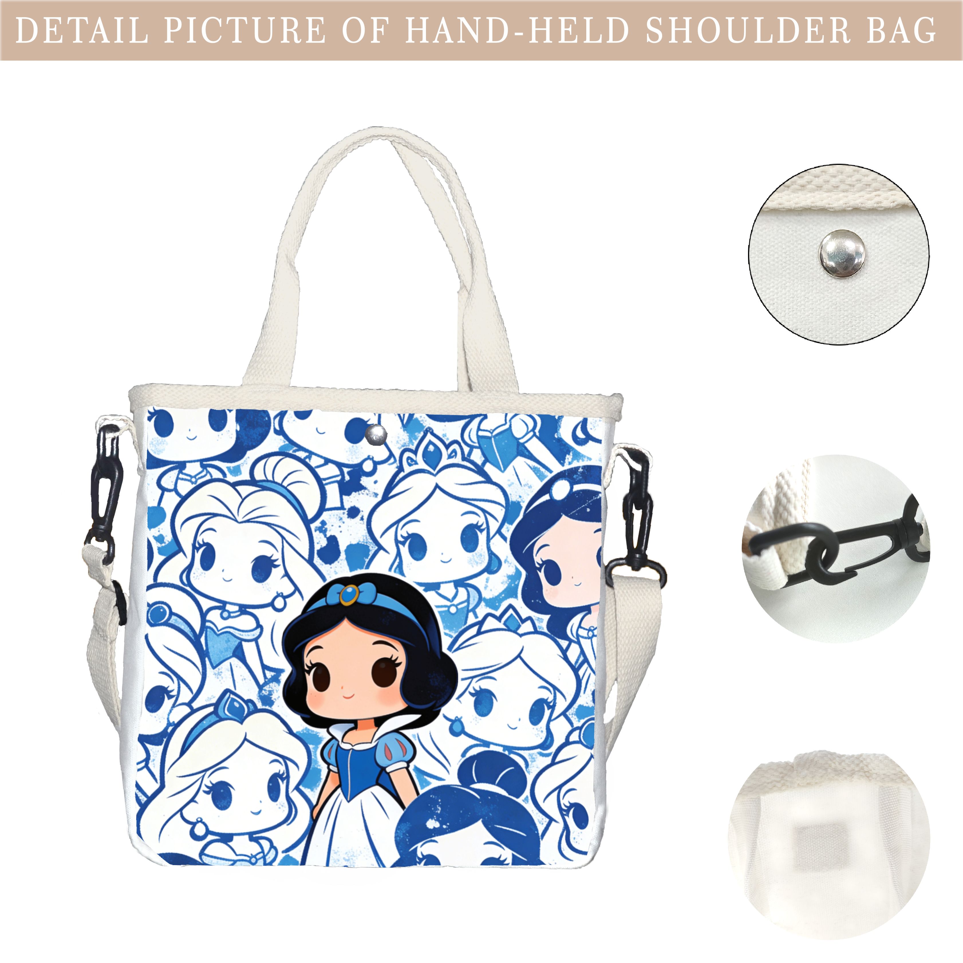 漫画の白雪姫キャラクタープリントトートバッグ、軽量キャンバス - Canvas Tote Bag のレビューと価格