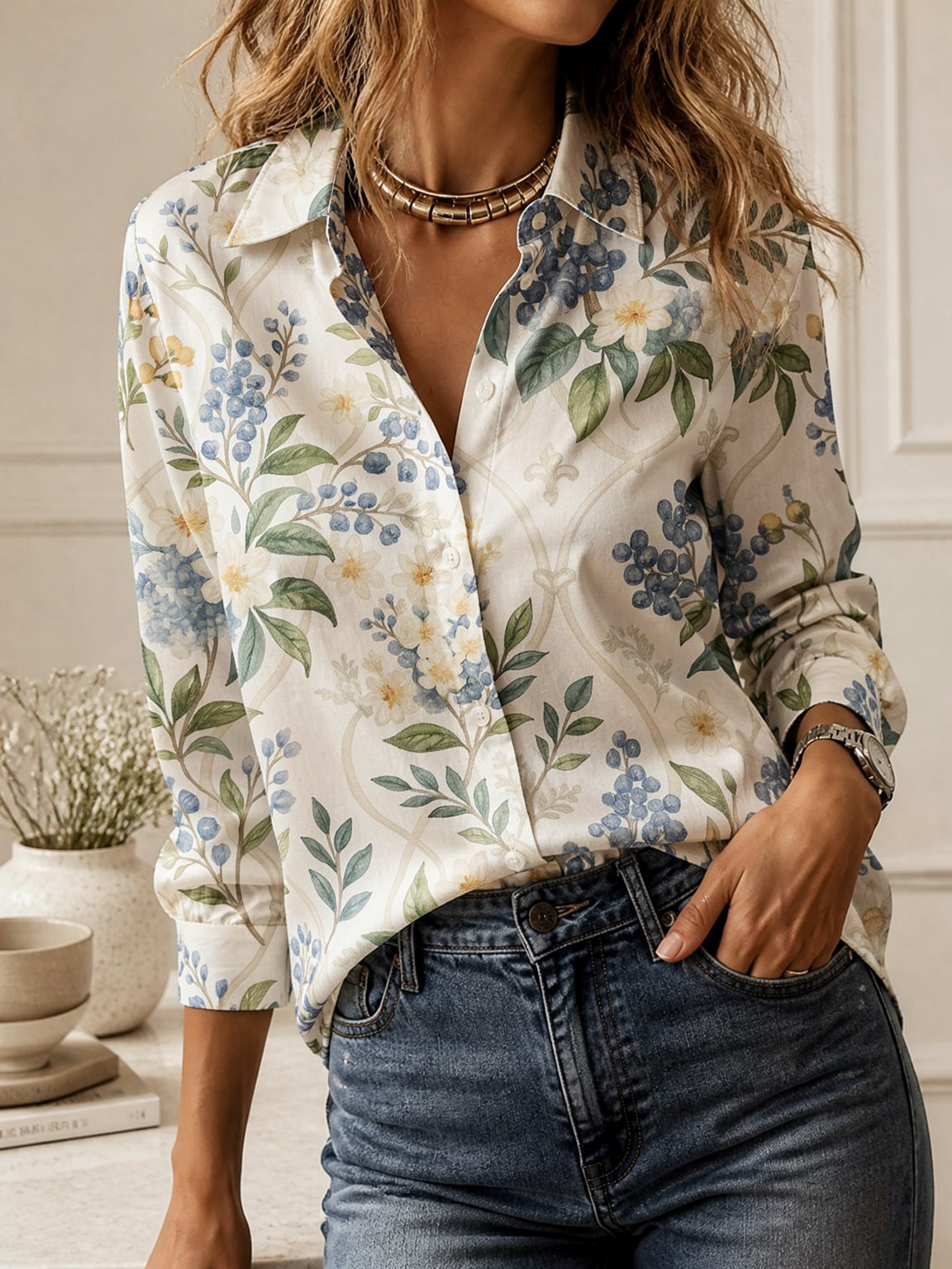 カジュアルオールマッチ襟付きブラウス、女性用長袖ルーズフィッ - Women Fashion Outfits のレビューと価格