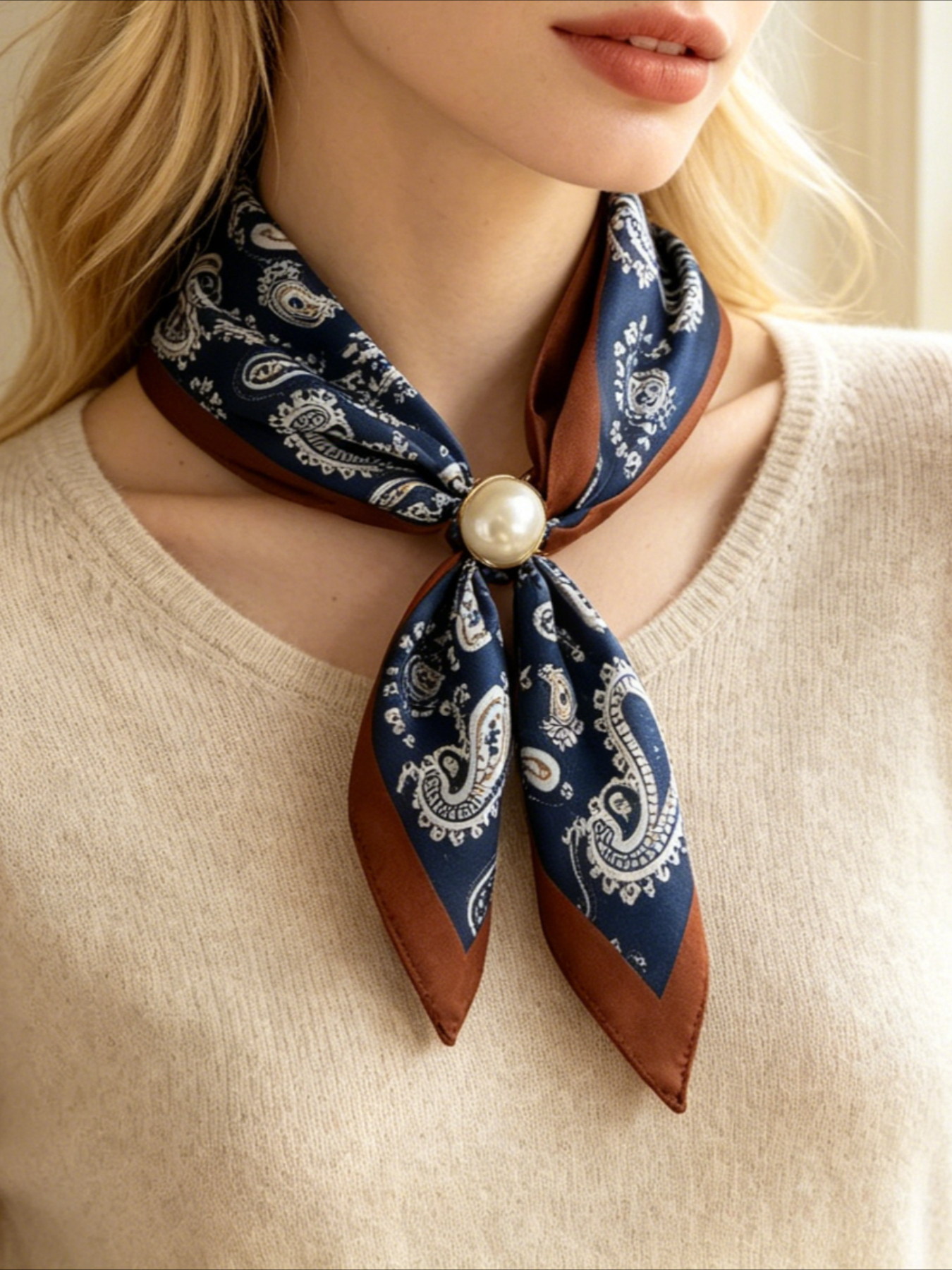1 女性用ヴィンテージプリントサテンネックスカーフ取り外し可 - Women Fashion Necktie のレビューと価格