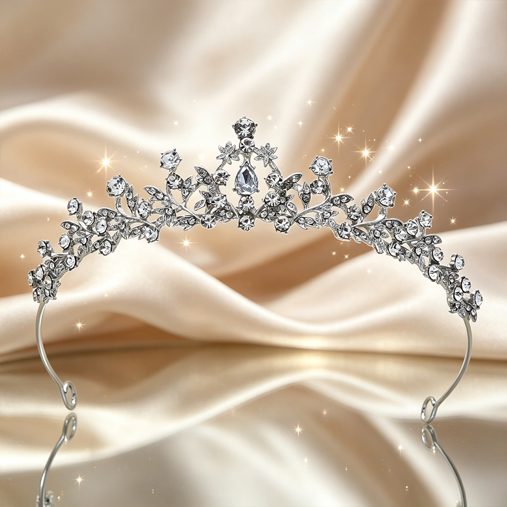 シルバーフローラルヴァインブライダルティアラスパークリングラ - Women Queen Fashion のレビューと価格