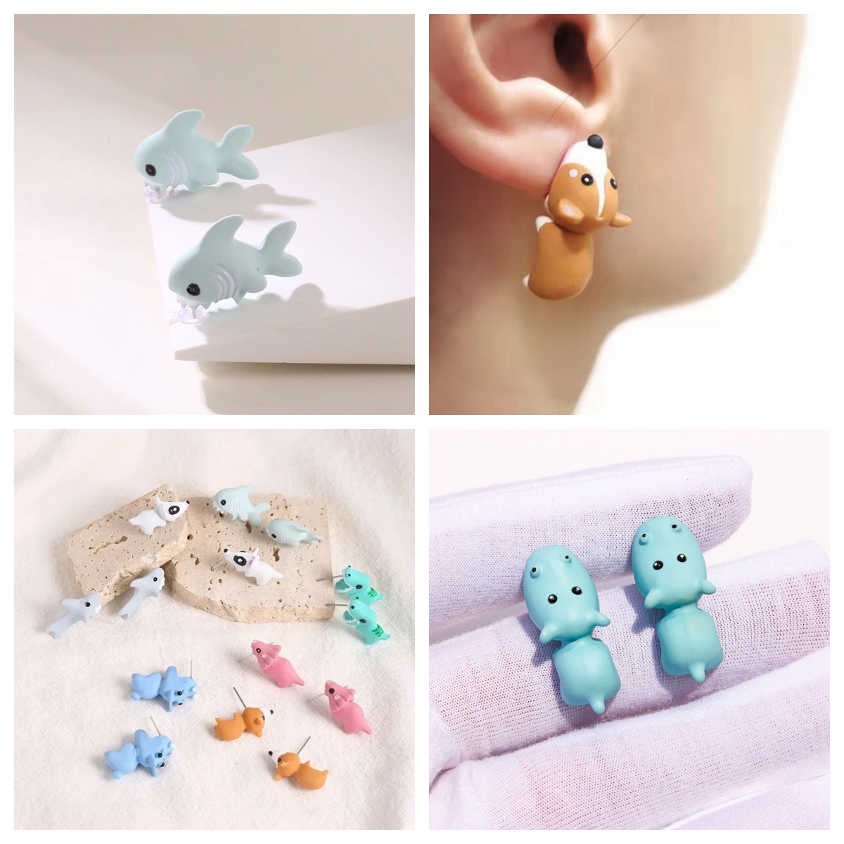 漫画動物樹脂イヤリング女性のためのかわいい恐竜小さな犬クジラ - Women'S Fashion Earrings のレビューと価格