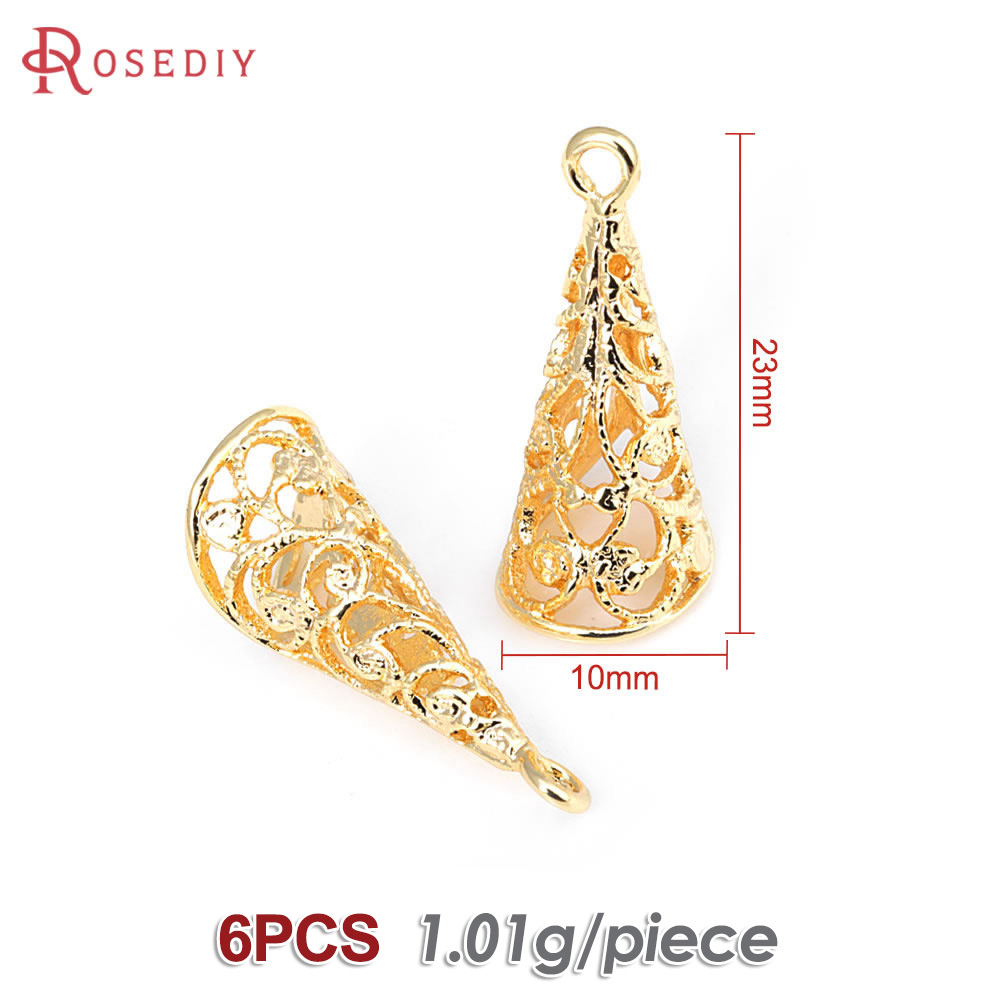 6 個 18 K ゴールドカラー真鍮中空円錐形チャームペンダ - Women'S Fashion Earrings のレビューと価格