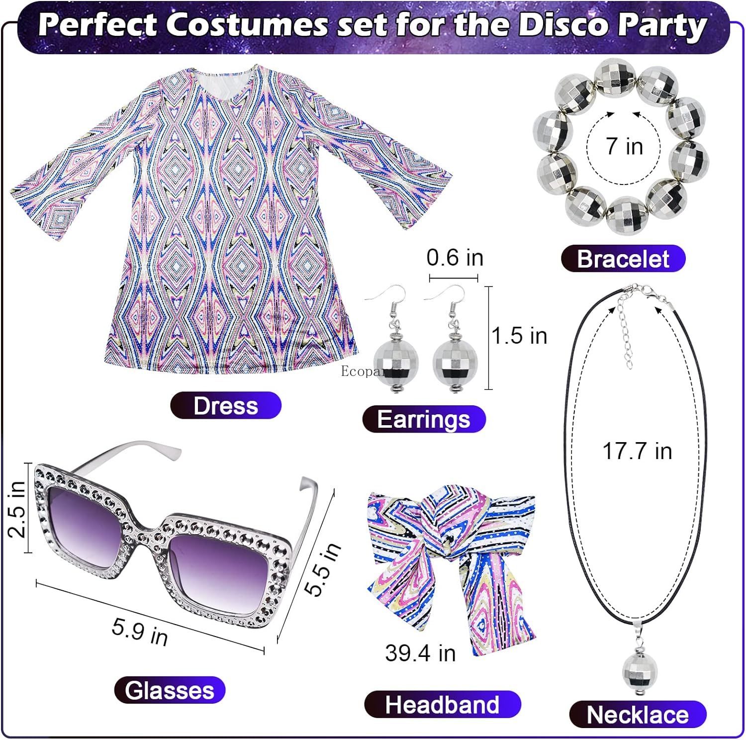 Disfraz 70年代女性ディスコドレスヒッピーコスチュー - Women'S Fashion From The 70S のレビューと価格