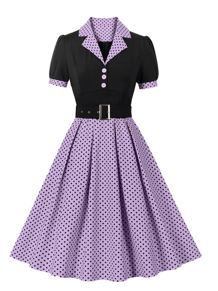 女性のためのヴィンテージポルカドットプリーツドレス、レトロノ - Women'S Fashion From The 60S のレビューと価格