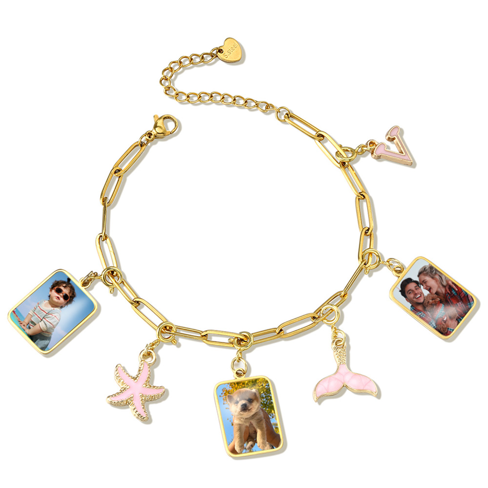 カスタマイズされた写真レターフラグペンダントネックレス女性男 - Women Fashion Jewellery のレビューと価格