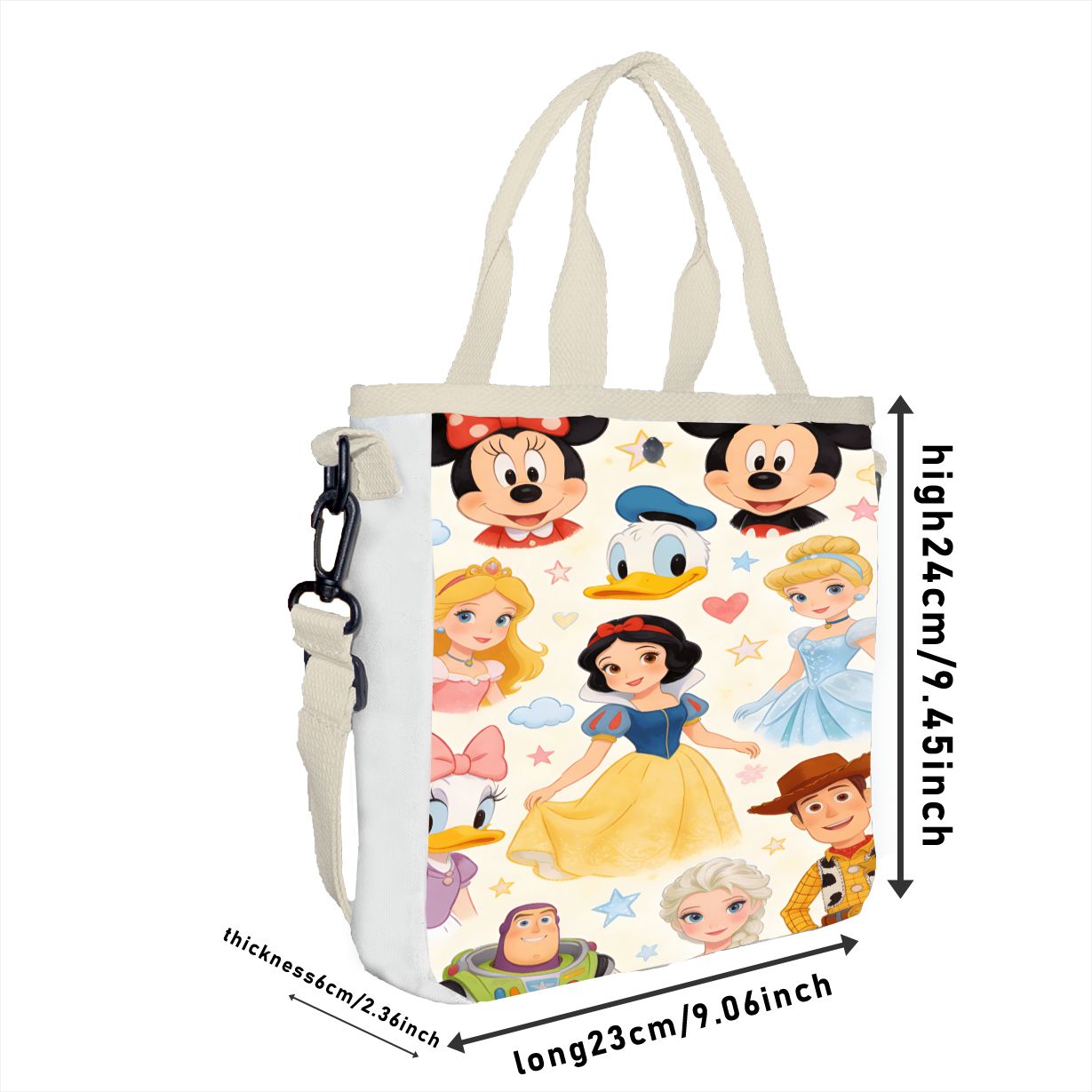 多機能プリンセストートバッグ、取り外し可能なストラップ、漫画 - Canvas Tote Bag のレビューと価格