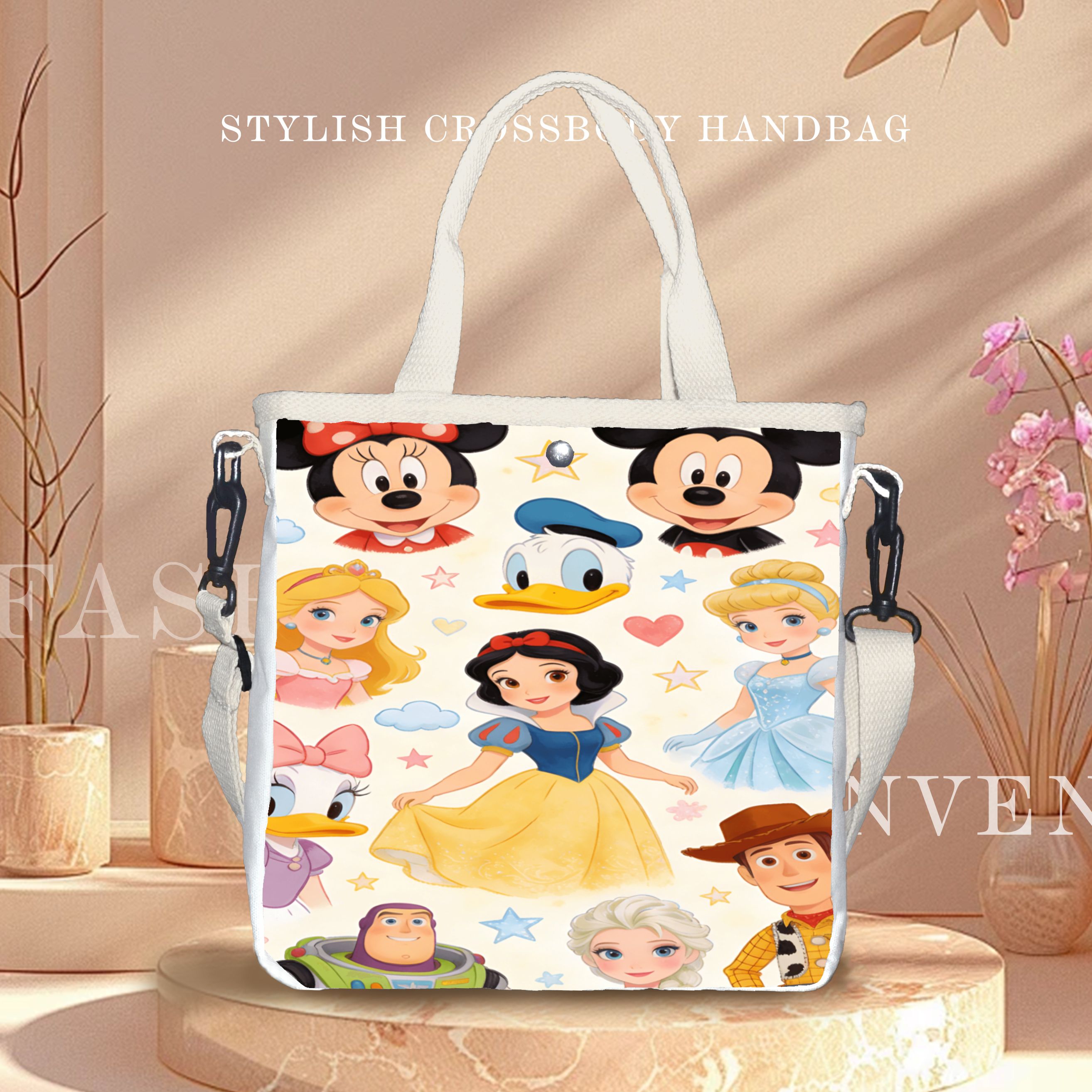 多機能プリンセストートバッグ、取り外し可能なストラップ、漫画 - Canvas Tote Bag のレビューと価格