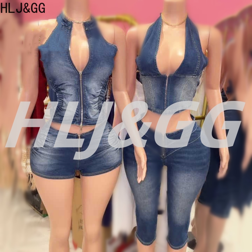 HLJ & GG ブルーファッションデニムホルターツーピース - Women Fashion Jeans Top のレビューと価格