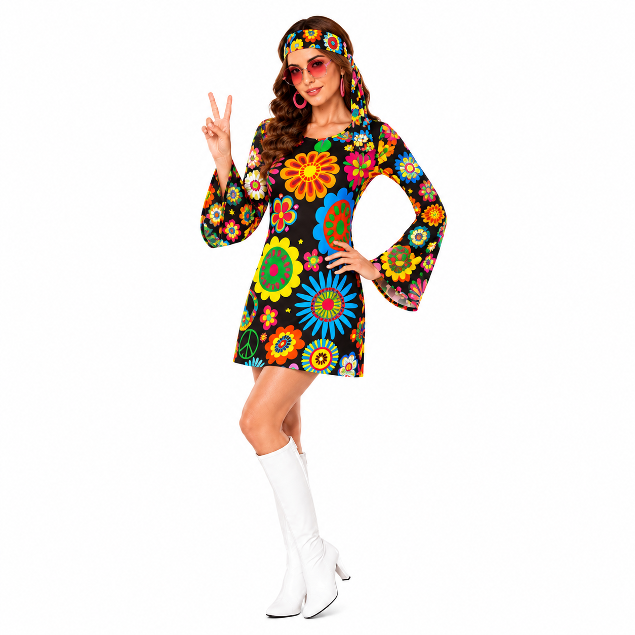 60年代70年代ヒッピーレトロフラワープリントドレス女性用デ - Women'S Fashion From The 70S のレビューと価格