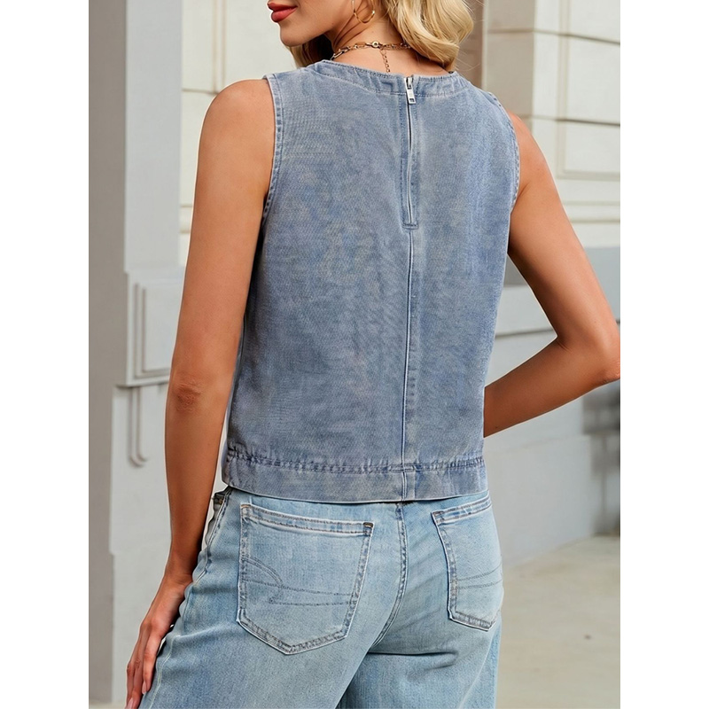 Benuynffy カジュアルラウンドネックデニムベスト女性 - Women Fashion Jeans Top のレビューと価格