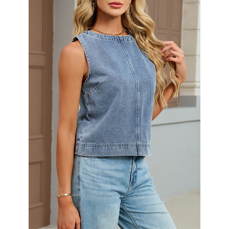 Benuynffy カジュアルラウンドネックデニムベスト女性 - Women Fashion Jeans Top のレビューと価格