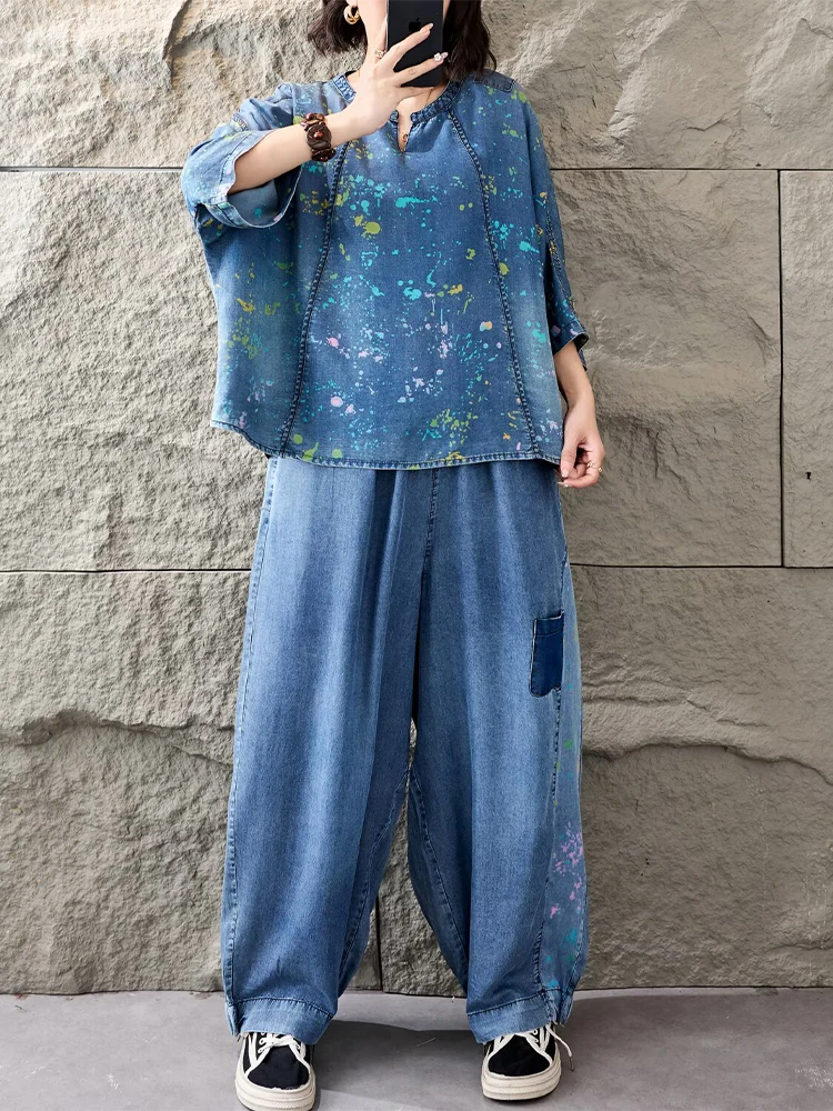 2026年レディースファッションTシャツスーツ、ルーズプリン - Women Fashion Jeans Top のレビューと価格