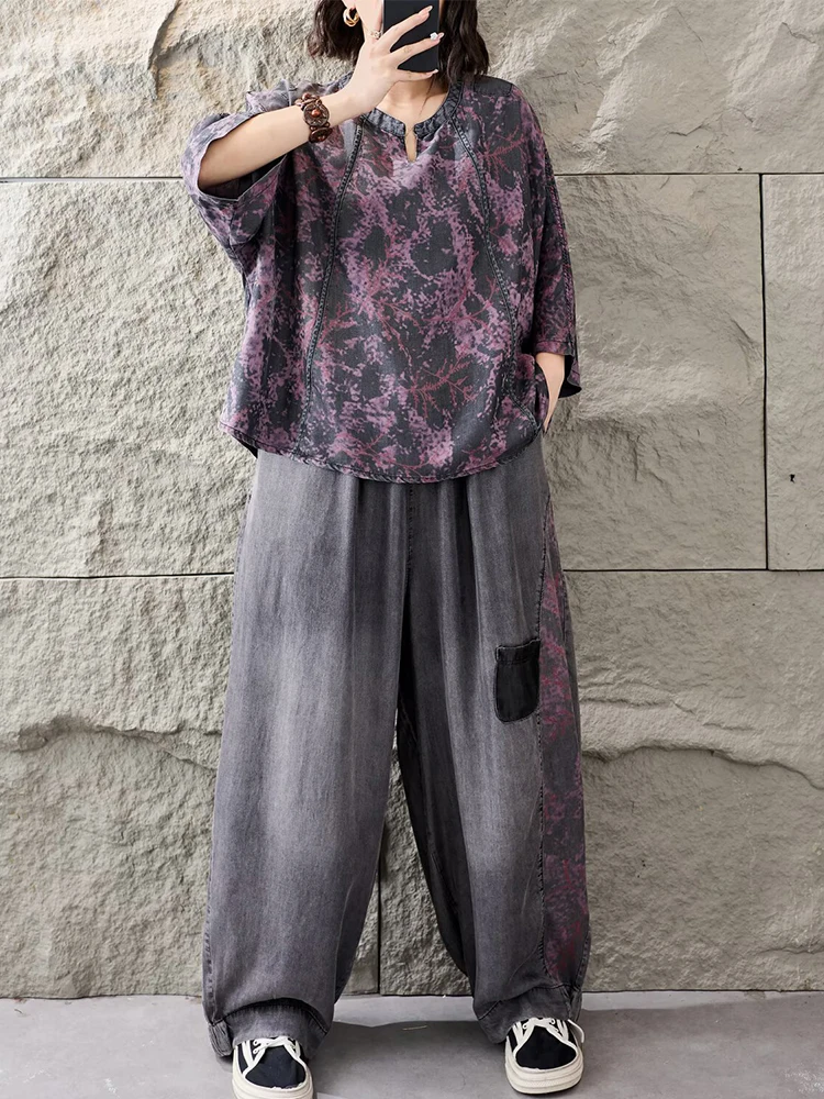 2026年レディースファッションTシャツスーツ、ルーズプリン - Women Fashion Jeans Top のレビューと価格