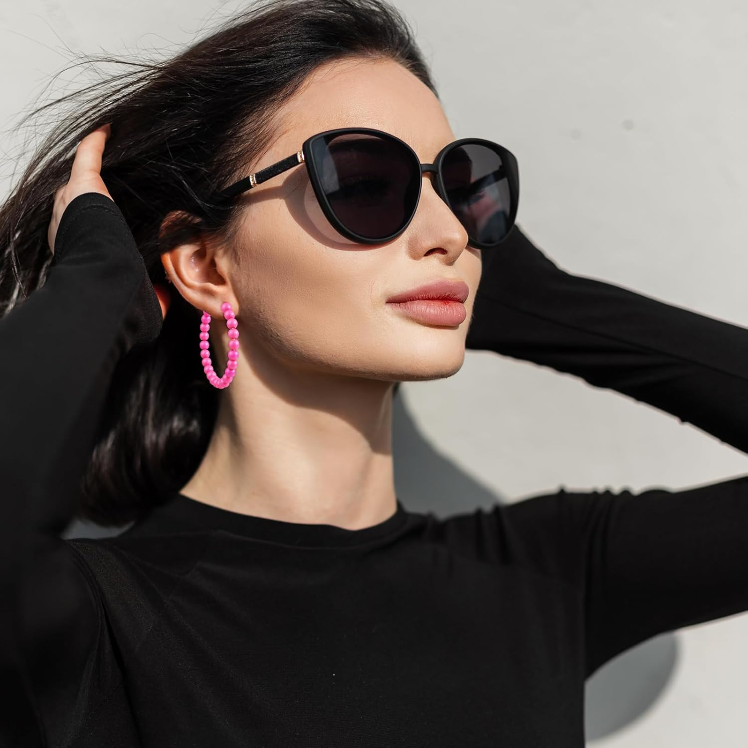 女性用ビーズフープイヤリング サークルビーズイヤリング ファ - Women'S Fashion Earrings のレビューと価格
