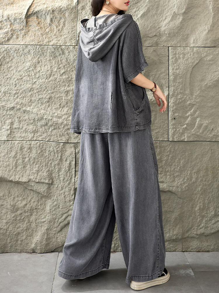 Amax LuluE 夏フード付き 2 ピースセット女性ファ - Women Fashion Jeans Top のレビューと価格