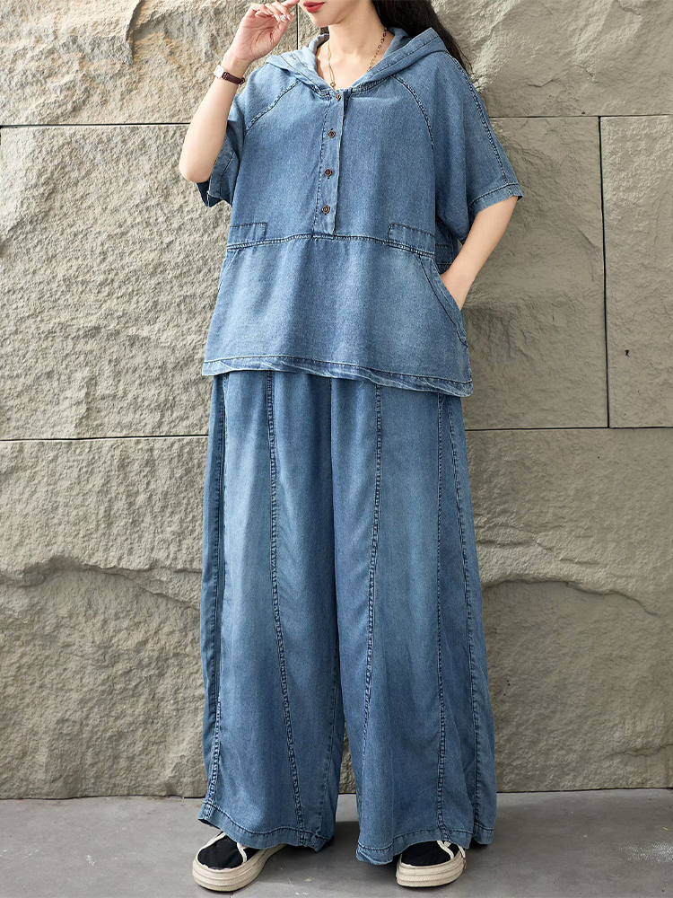 Amax LuluE 夏フード付き 2 ピースセット女性ファ - Women Fashion Jeans Top のレビューと価格