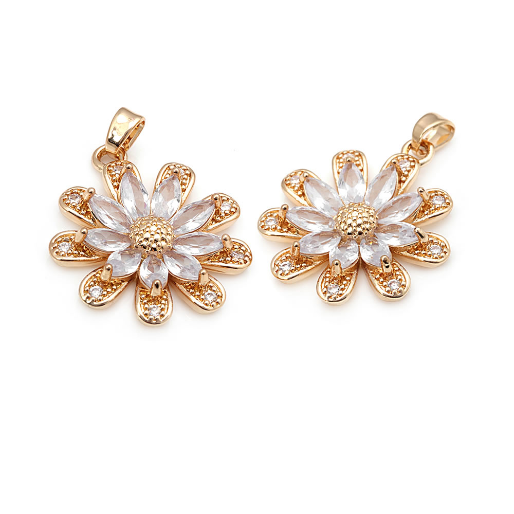 18K ゴールドカラー真鍮ひまわりデイジーチャームペンダント - Women'S Fashion Earrings のレビューと価格