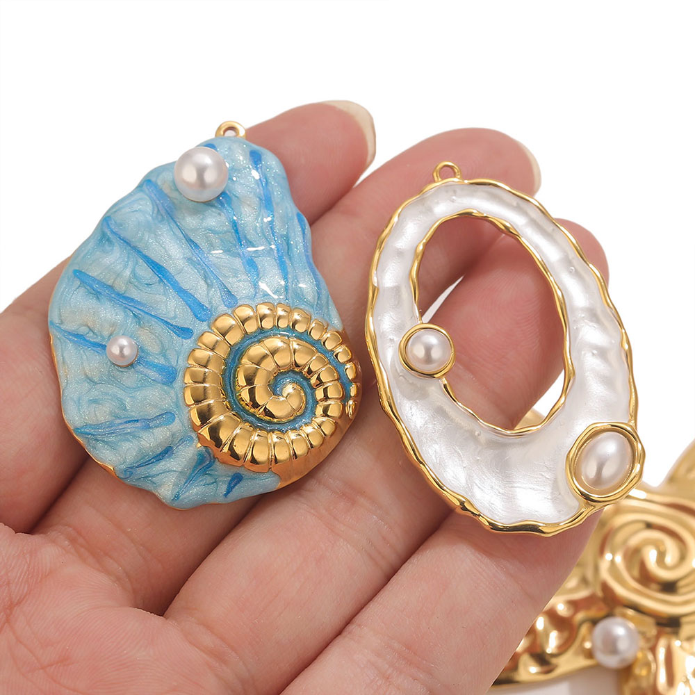 1 個大巻貝ヒトデシェルエナメル模造真珠ゴールデンチャームジ - Women'S Fashion Earrings のレビューと価格