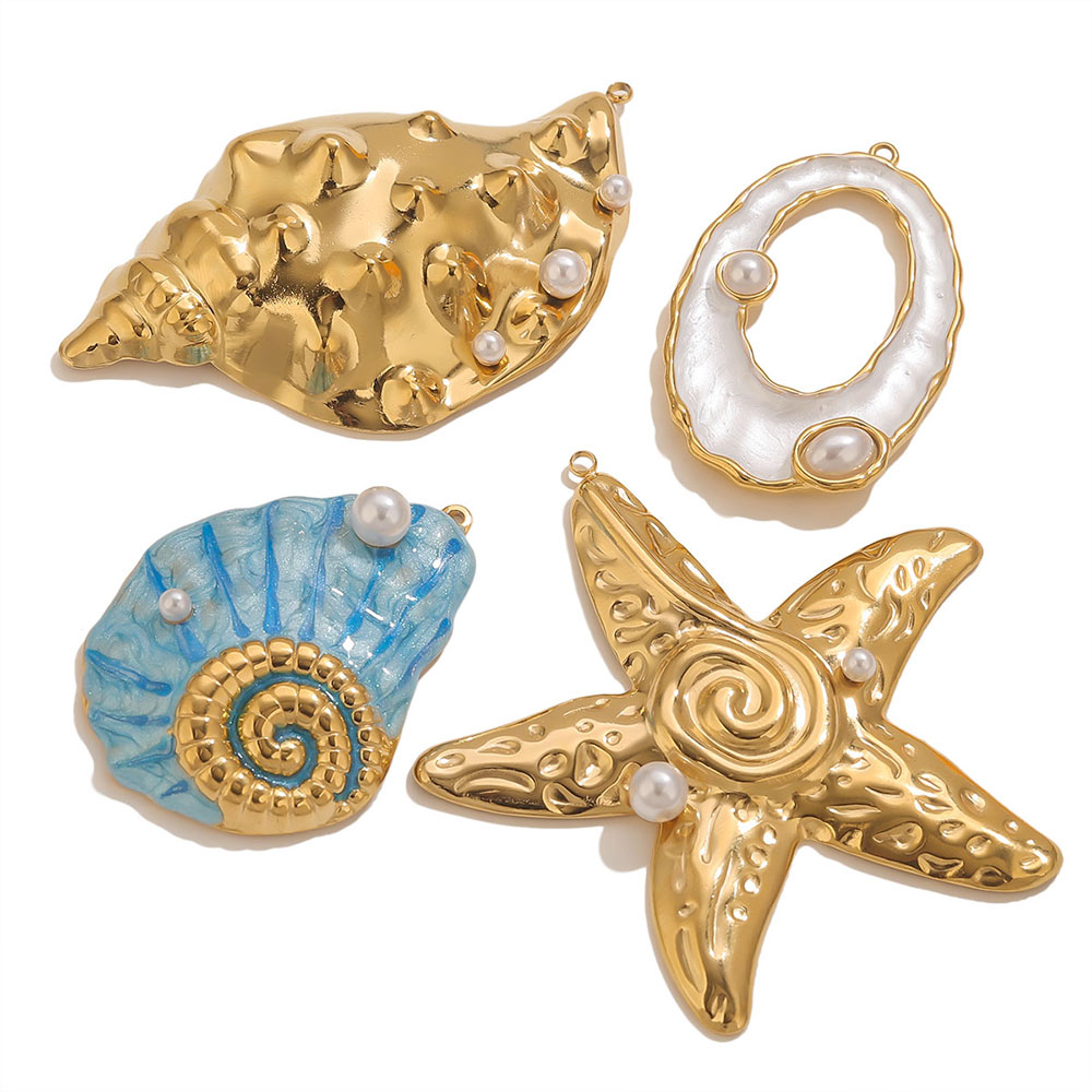 1 個大巻貝ヒトデシェルエナメル模造真珠ゴールデンチャームジ - Women'S Fashion Earrings のレビューと価格