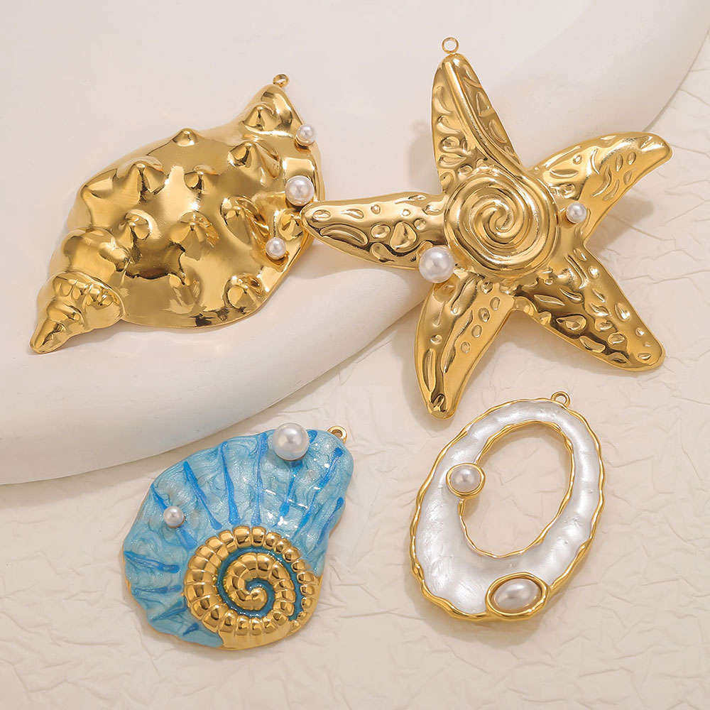 1 個大巻貝ヒトデシェルエナメル模造真珠ゴールデンチャームジ - Women'S Fashion Earrings のレビューと価格