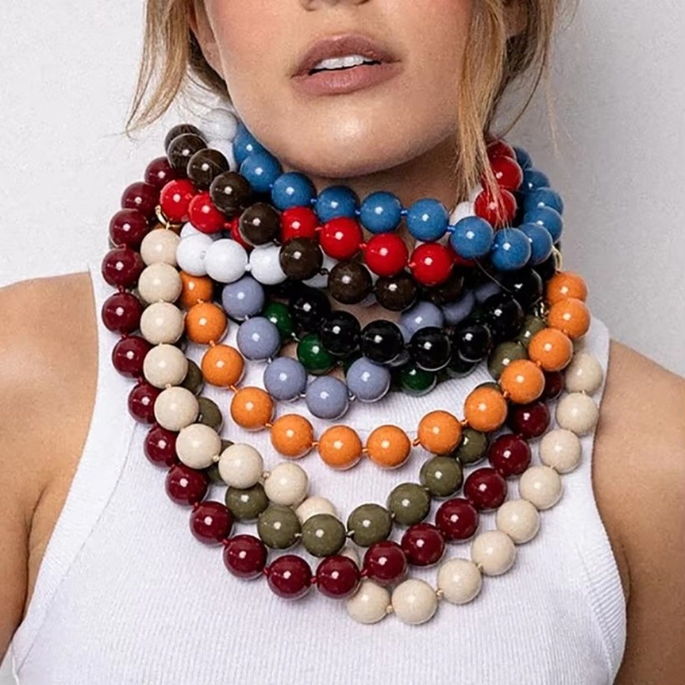 高品質ファッションカラフルなラウンドビーズチョーカーアクリル - Women Fashion Jewellery のレビューと価格