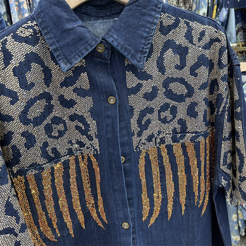 ファッション春夏女性ツーピースセットホットダイヤモンドヒョウ - Women Fashion Jeans Top のレビューと価格