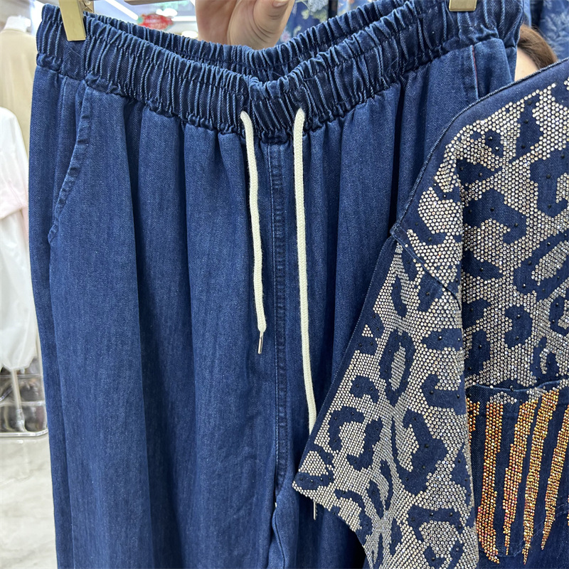 ファッション春夏女性ツーピースセットホットダイヤモンドヒョウ - Women Fashion Jeans Top のレビューと価格