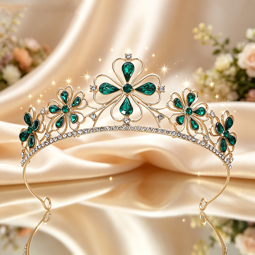 バロック四つ葉の花クリスタルブライダルティアラ輝くラインスト - Women Queen Fashion のレビューと価格