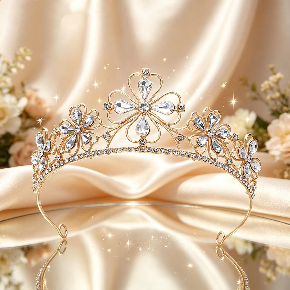 バロック四つ葉の花クリスタルブライダルティアラ輝くラインスト - Women Queen Fashion のレビューと価格