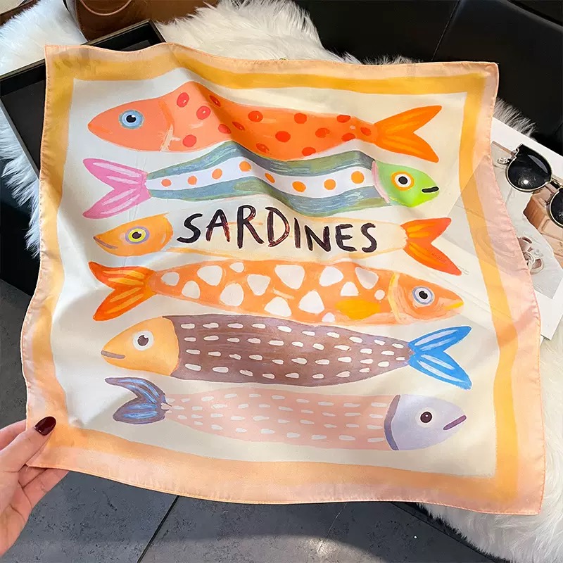 ファッション魚柄スクエアシルクヘッドスカーフ女性エレガントヒ - Women Fashion Necktie のレビューと価格