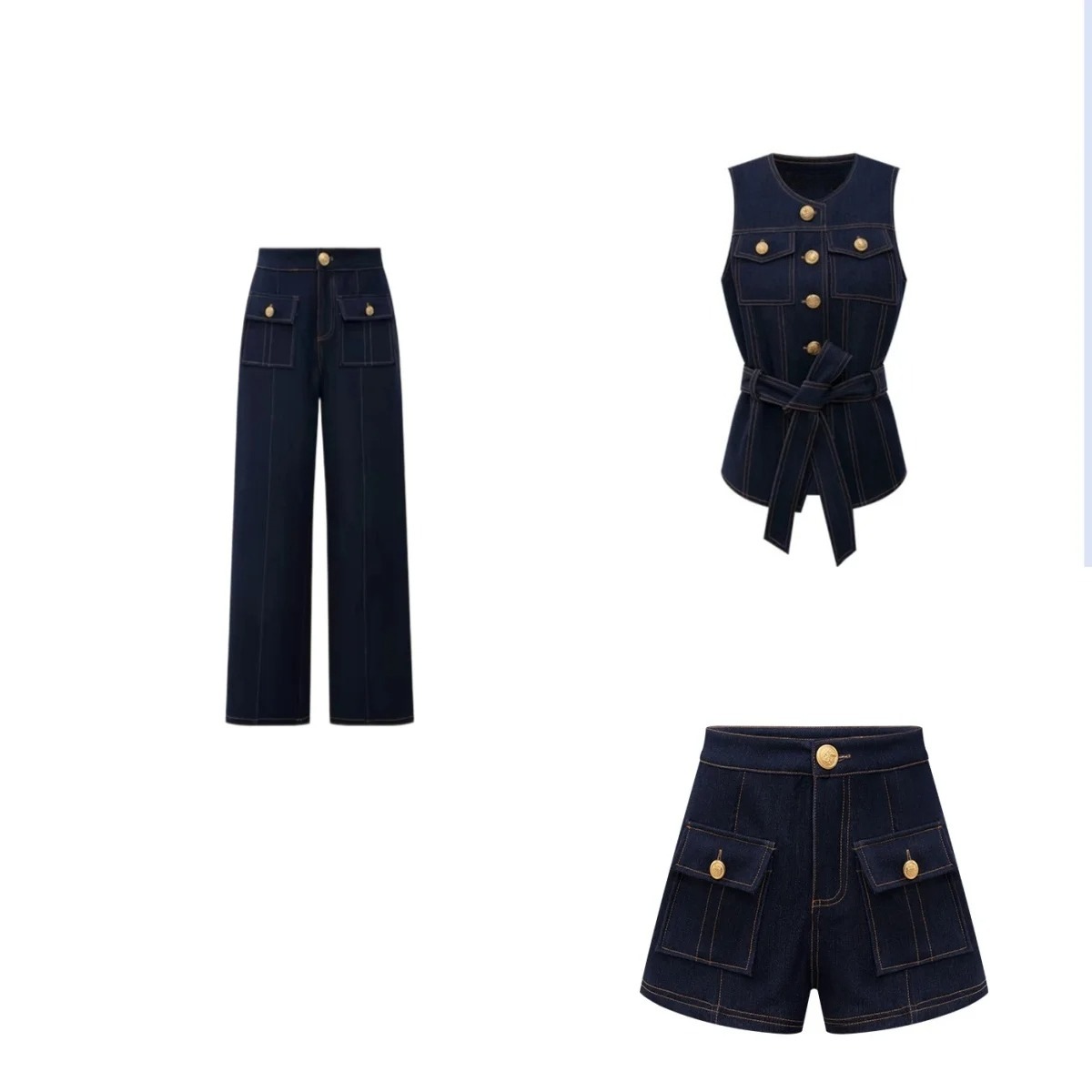 Y2K 2026 新作ボタンレトロジーンズベストショーツトラ - Women Fashion Jeans Top のレビューと価格