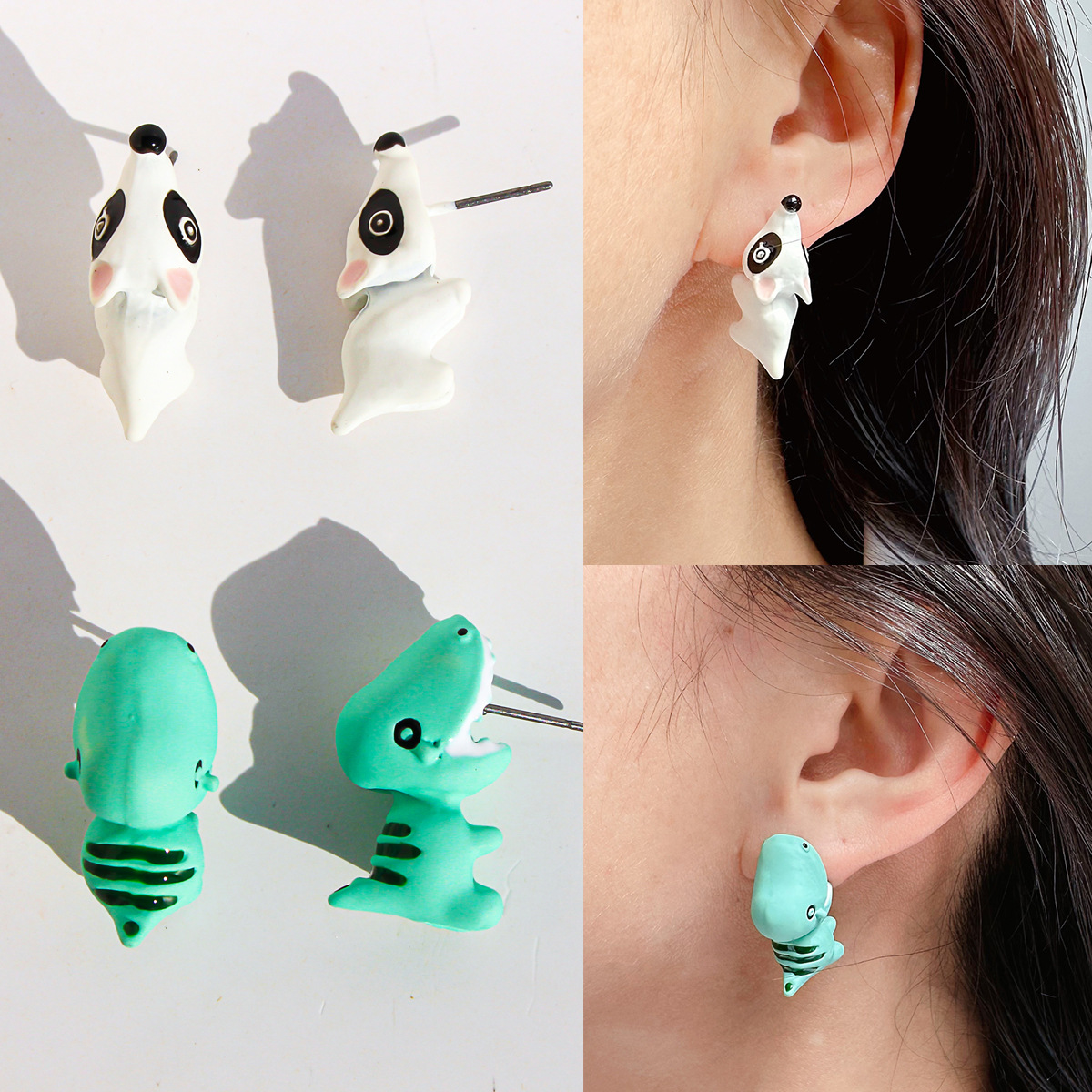 粘土動物スタッドピアス女性用カジュアルファッション手作り風漫 - Women'S Fashion Earrings のレビューと価格