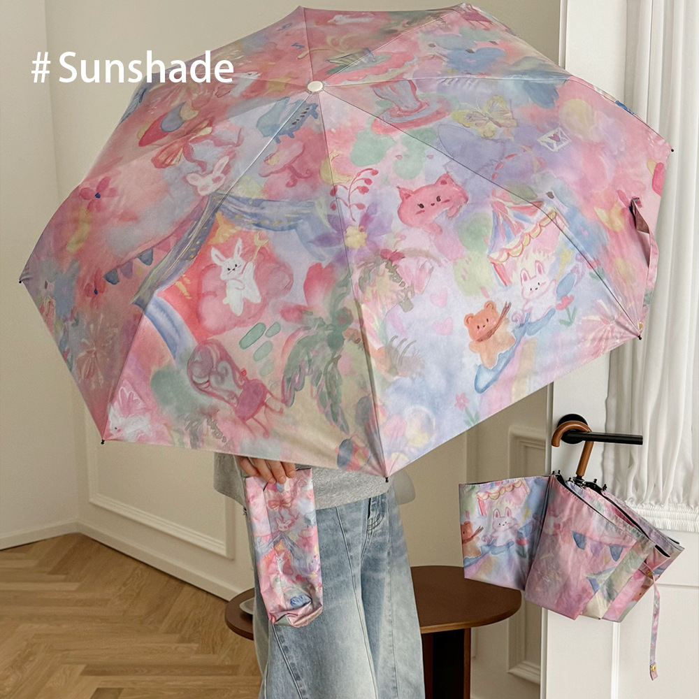 手動折りたたみ式ファッションプリント傘 女性用 UVカット  - Women'S Fashion Umbrella のレビューと価格