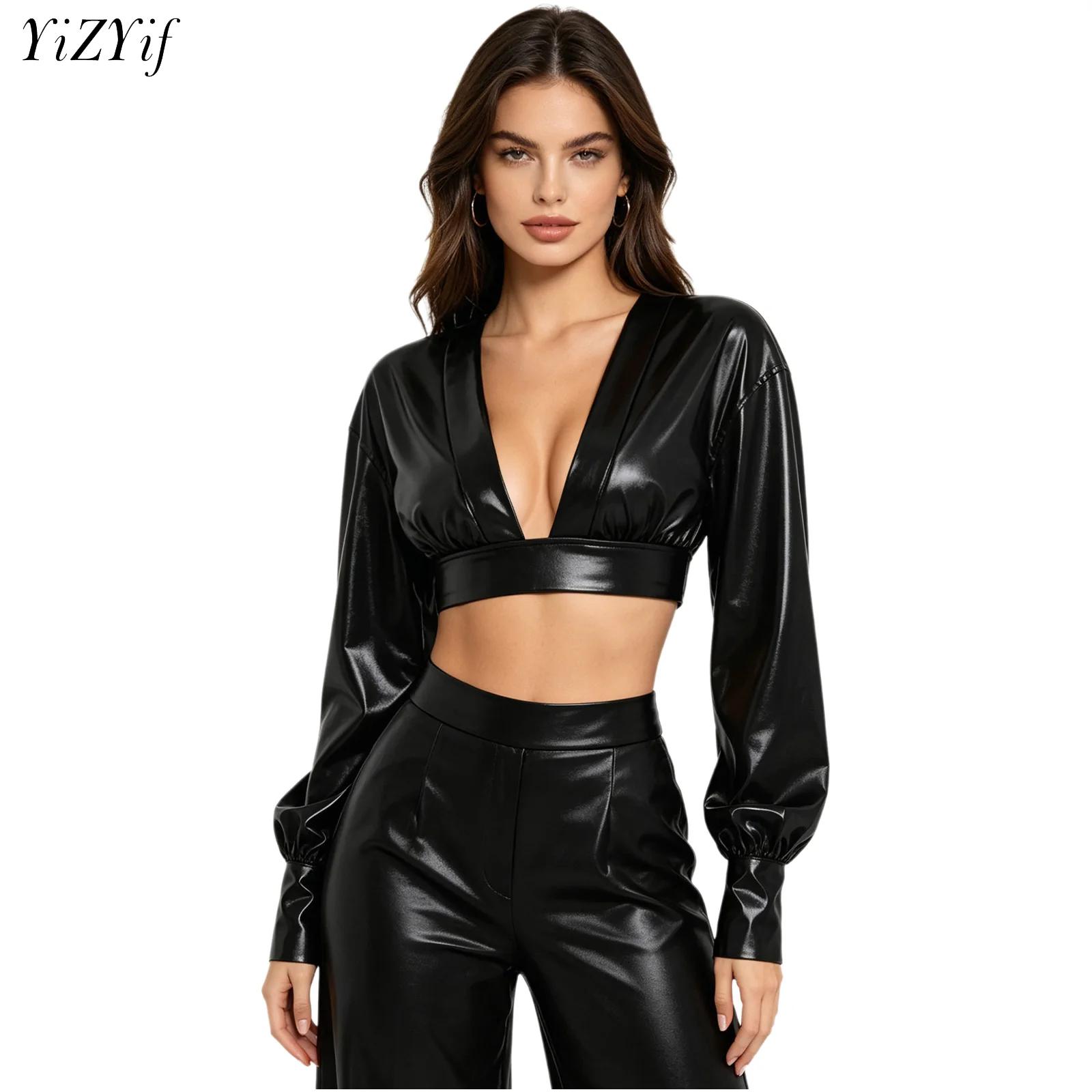 レディースY2Kメタリックシャイニーヒップホップクロップトッ - Crop Top Women のレビューと価格